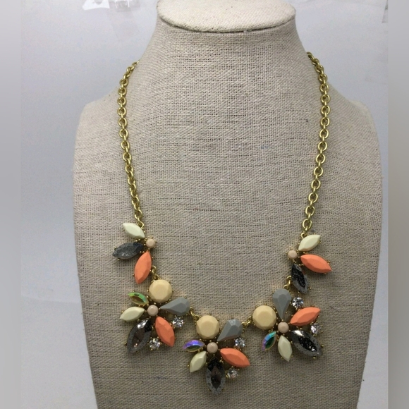 J. Crew Mixed Color Rhinestone Floral Statement Necklace 20" - Picture 1 of 5
